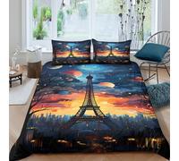 3D Printed Paris night scene Comforter Cover Premium Polyester fantasy art style Quilt Cover Wrinkle Free Durable for Young Adults Rental Apartment Bedroom Use King（220x240cm）