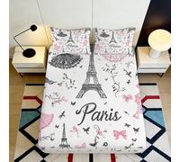 3D Printed Paris Pattern Fitted Sheet, Microfiber, Bed Cover, Non-slip
