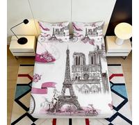 3D Printed Paris Pattern Fitted Sheet, Microfiber Bed Cover Non-slip Home