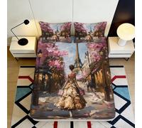 3D Printed Paris Pattern Fitted Sheet, Microfiber Bed Cover, Non-slip Home