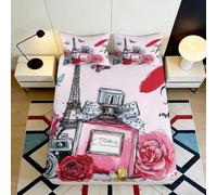 3D Printed Paris Perfume Rose Fitted Sheet Microfiber Deep Pocket Non-Slip Bedroom Bedding Paris Perfume Rose Mattress Fitted Cover 160x200x25cm