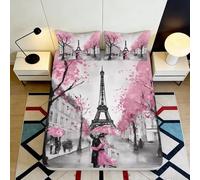 3D Printed Paris Scene Fitted Sheet, Microfiber Bed Cover, Non-slip Home
