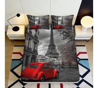 3D Printed Paris Scene Fitted Sheet Microfiber Deep Pocket Elastic Hem Bedroom Bedding Eiffel Tower Mattress Fitted Cover Washable for Adults 160x200x25cm