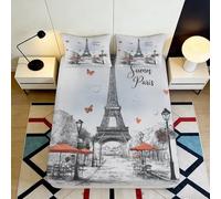 3D Printed Paris Scenery Fitted Sheet Microfiber Deep Pocket Non-Slip Bedroom Bedding Paris Mattress Fitted Cover Washable for Home Use 90x200x25cm