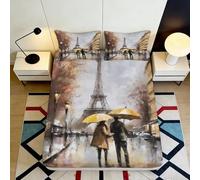 3D Printed Paris Street Fitted Sheet Microfiber Non-Slip Deep Pocket Couple Paris Mattress Fitted Cover Bedroom Home 120x200x25cm