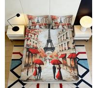 3D Printed Paris Street Microfiber Deep Pocket Fitted Sheet Bedroom Bedding Full Wrap Mattress Fitted Cover Non-Slip for Adults 160x200x25cm