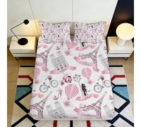 3D Printed Paris Theme Fitted Sheet Microfiber Elastic Hem Non-Slip Paris Mattress Fitted Cover Deep Pocket Washable Bedding 90x200x25cm