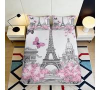 3D Printed Paris Tower Butterfly Fitted Sheet Microfiber Deep Pocket Bedroom Bedding Paris Mattress Fitted Cover Washable for Adults Teens 200x200x25cm