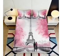 3D Printed Paris Tower Fitted Sheet Microfiber Deep Pocket Bedroom Bedding Paris Mattress Fitted Cover Elastic Hem Non-Slip Washable 120x200x25cm