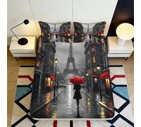 3D Printed Paris Umbrella Fitted Sheet Microfiber Deep Pocket Non-Slip Paris Mattress Fitted Cover Breathable Bedroom Bedding 160x200x25cm