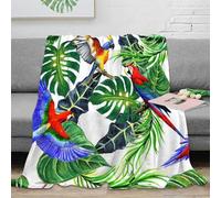 3D Printed Parrot tropical Travel Blanket Microfiber Lightweight Warm Bedding Soft Watercolor jungle art Cosy Throw Machine Washable for Students Campers Travellers Young Adults 70×80inch(180x200cm)