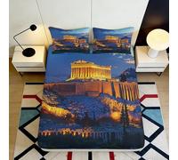 3D Printed Parthenon Athens Fitted Sheet Microfiber Non-Slip Ancient Ruins Mattress Cover for Bedroom Dorm Decor 160x200x25cm