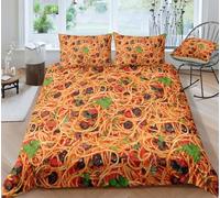 3D Printed Pasta Double Duvet Cover Exotic Food Duvet Sets Soft Breathable Microfibre 3Pcs Bedding 200x200 with Hidden Zipper Closure and 2 Pillowcases 50x75 2229-C