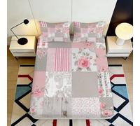 3D Printed Patchwork Floral Fitted Sheet Microfiber Soft Breathable Rose Pattern Mattress Cover for Bedroom Dorm Decor 160x200x25cm