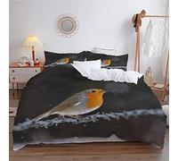 3D Printed Pattern Duvet Cover Double Grey Robin, Microfiber Double Duvet Cover with 2 Pillowcases 19" x 29", Duvet Covers for Adults and Children - Duvet Cover Set Double