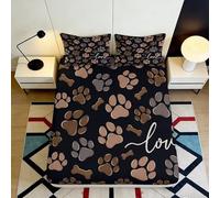 3D Printed Paw Pattern Fitted Sheet Microfiber Soft Black Brown Dog Bone Bed Cover for Bedroom Guest Room Decor 90x200x25cm