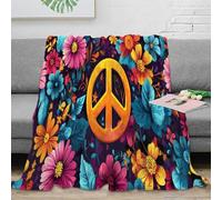 3D Printed Peace symbol All Season Blanket Microfiber Soft Warm Bedding Breathable Floral psychedelic Bed Blanket Wrinkle Resistant for Young Adults Renters Apartment Dwellers 50x60inch(127x152cm)