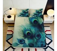 3D Printed Peacock Feather Fitted Sheet Microfiber Deep Pocket Non-Slip Peacock Feather Mattress Fitted Cover Bedroom Bedding 140x200x25cm