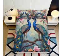 3D Printed Peacock Floral Fitted Sheet Microfiber Soft Anti-Slip Bed Cover Bedroom Decor for Adults Youth Teens 90x200x25cm