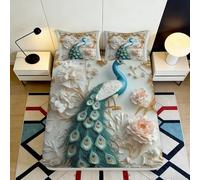 3D Printed Peacock Floral Fitted Sheet Microfiber Soft Bedroom Decor Elegant Rose Mattress Cover for Adults Teens 90x200x25cm