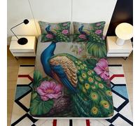 3D Printed Peacock Flower Fitted Sheet Microfiber Soft Decorative Bed Cover for Bedroom Guest Room Dorm Bed Protection 90x200x25cm