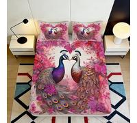 3D Printed Peacock Lovers Fitted Sheet Microfiber Soft Pink Floral Bed Cover for Bedroom Guest Room Decorative 90x200x25cm