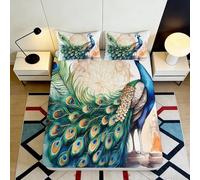 3D Printed Peacock Pattern Fitted Sheet Microfiber Soft Bed Cover Vibrant Feather Decor for Bedroom Dorm Guestroom 90x200x25cm