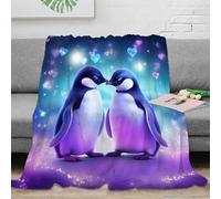 3D Printed Penguin couple All Season Blanket Microfiber Soft Warm Bedding Breathable Fantasy art Bed Blanket Wrinkle Resistant for Young Adults Renters Apartment Dwellers 40x50inch(100x130cm)