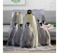 3D Printed Penguin family Bed Throw Microfiber Ultra Soft Warm Bedding Antarctic wildlife scene Thermal Blanket Breathable All Season for Dorm Dwellers University Students Teens 40x50inch(100x130cm)
