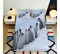 3D Printed Penguin Family Fitted Sheet Microfiber Soft Breathable Snow Scene Mattress Cover for Bedroom Decor 90x200x25cm