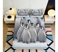 3D Printed Penguin Fitted Sheet Microfiber Deep Pocket Non-Slip Bedding Penguin Mattress Fitted Cover Washable for Bedroom Home 200x200x25cm