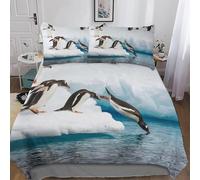 3D Printed Penguin Pattern Duvet Cover 200x200 3PC Duvet Set with Zipper Closure and 2 Pillowcases 50x75 Glacier Soft Breathable Microfiber Bedding Set 423-I