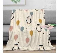 3D Printed Penguin with balloon Bedding Throw Microfiber Warm Cosy Bedding Soft Cartoon kids pattern All Season Blanket No Shedding for Students Teens Office Workers Gamers 40x50inch(100x130cm)