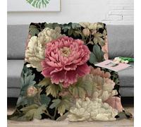 3D Printed Peony blooms Nap Blanket Microfiber Soft Warm Bedding Lightweight Vintage floral pattern Home Blanket Compact for University Students Dorm Dwellers Young Adults 40x50inch(100x130cm)