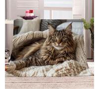 3D Printed Pet Maine Coon Cat Flannel Fleece Blanket （270GSM） Animal Cat Super Cozy 150x200 cm Double Size Fade Resistant Home Decor Gift - Machine Washable