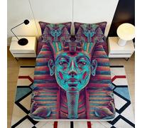 3D Printed Pharaoh Egyptian Fitted Sheet Microfiber Non-slip Mattress Cover Vibrant Colorful Bed Decor Bedroom 200x200x25cm