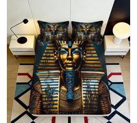 3D Printed Pharaoh Gold Fitted Sheet Microfiber Soft Breathable Egyptian Mask Bed Cover for Bedroom Dorm Mattress Decor 90x200x25cm