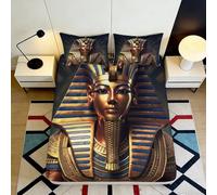 3D Printed Pharaoh Mask Fitted Sheet Microfiber Soft Anti-Slip Egyptian King Mattress Cover for Bedroom Decor 140x200x25cm