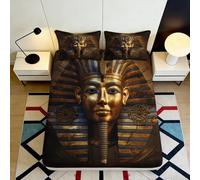 3D Printed Pharaoh Mask Fitted Sheet Microfiber Soft Gold Black Egyptian Sphinx Bed Cover for Bedroom Decor 90x200x25cm