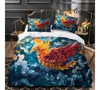 3D Printed Phoenix Waves Duvet Cover Set 155x220(61″×87″),Soft Microfiber Hypoallergenic Bedding Set with Pillowcase, Quilt Cover with Zipper for Kids, Teens2e37