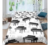 3D Printed Piano King Size Duvet Cover Sets Microfibre Musical Instrument Theme 3 Piece Bedding Sets Quilt Cover 230x220 cm with Zipper Closure and 2 Pillowcases for Kingsize Bed D.1475