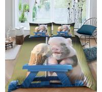 3D Printed Pig Super King Size Duvet Cover Sets Soft Microfibre Farm Animals 3 Piece Bedding Sets Quilt Cover 260x220 cm with Zipper Closure and 2 Pillowcases G.3136