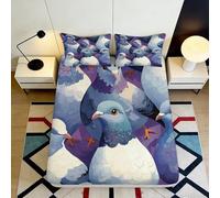 3D Printed Pigeon Art Fitted Sheet, Microfiber Bed Cover, Non-slip, Soft