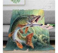 3D Printed Pike fish attack Couch Blanket Microfiber Warm Soft Bedding Cosy realistic aquatic art Fluffy Blanket Wrinkle Resistant for Young Adults Renters Apartment Dwellers 80×90inch(200x230cm)