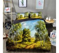 3D Printed Pine Trees Single Duvet Cover Set Plantation Bedding Set Soft Breathable Microfibre Quilt Cover 150x200 with Zipper Closure and 2 Pillowcases 50x75 3279-A