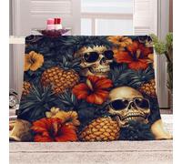 3D Printed Pineapple Skull Flower-14 Flannel Fleece Blanket （270GSM） Tropical Style Super Cozy 130x150 cm single Size Fade Resistant Home Decor Gift - Machine Washable