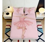3D Printed Pink Ballet Fitted Sheet Microfiber Soft Breathable Dance Bedroom Decor Mattress Cover for Home Dorm 90x200x25cm