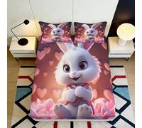 3D Printed pink bunny Fitted Sheet soft touch Microfiber, wrinkle resistant, apartment bedding, anti-slip, easy care, bedroom decor, mattress cover, home use, 117 90x200x25cm