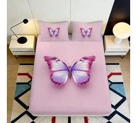 3D Printed Pink Butterfly Fitted Sheet Microfiber Soft Non-Slip Violet Butterfly Mattress Cover Bedroom Home Decor 90x200x25cm
