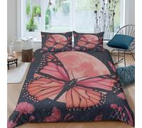 3D Printed Pink butterfly moon Duvet Cover Polyester Fantasy night art Quilt Cover Stain Resistant Easy Care for Uni Student Shared Apartment Bedroom Daily Use King（220x240cm）
